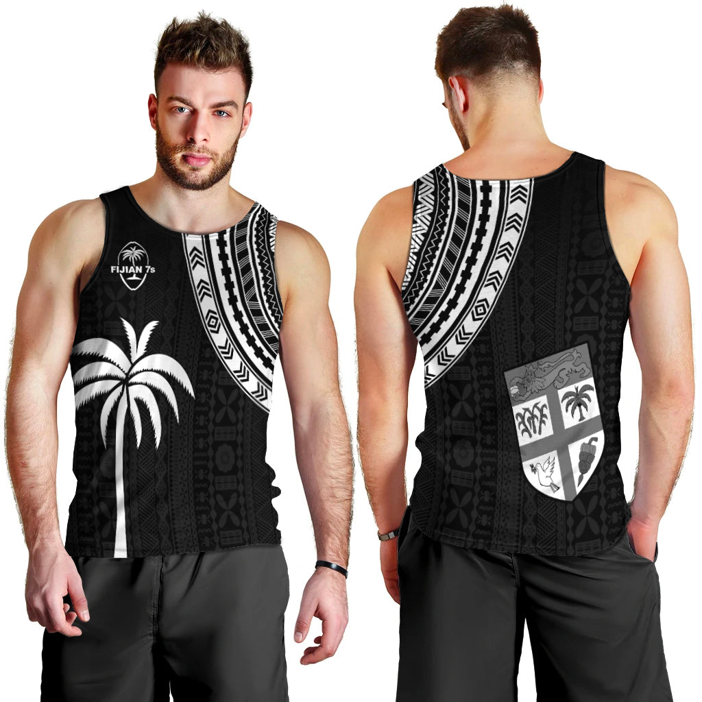 Fiji Rugby Sevens Men Tank Top Fijian 7s Tapa Polynesian LT13 Black - Polynesian Pride