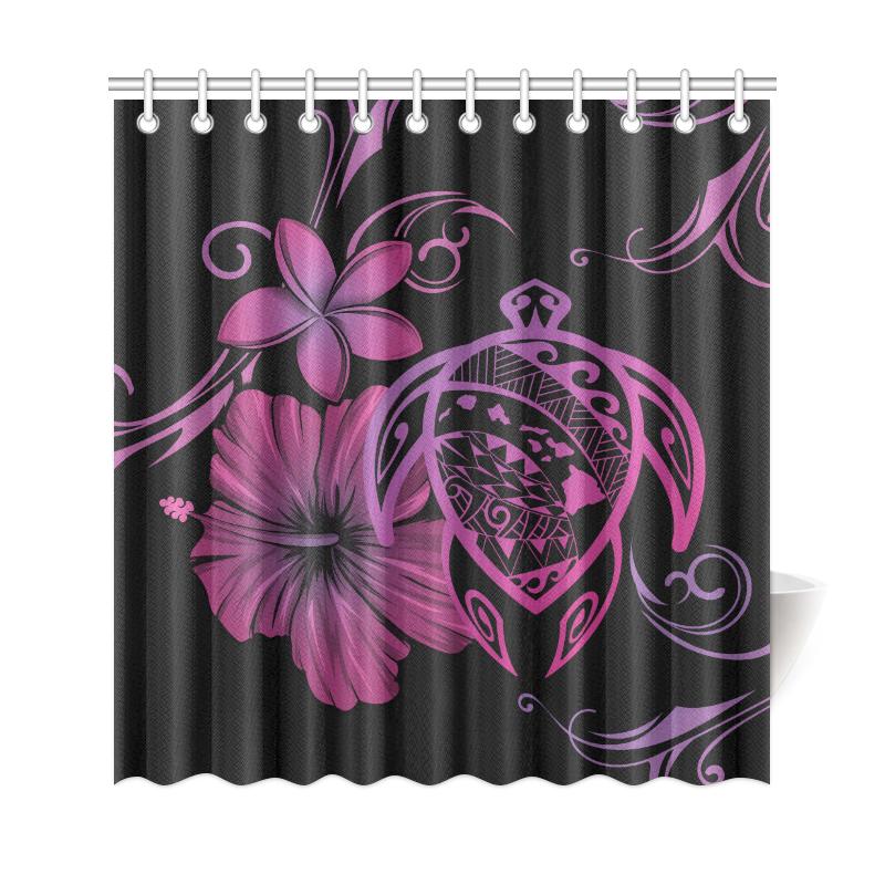 Hawaii Turtle Hibiscus Plumeria Shower Curtain - Pink - Polynesian Pride