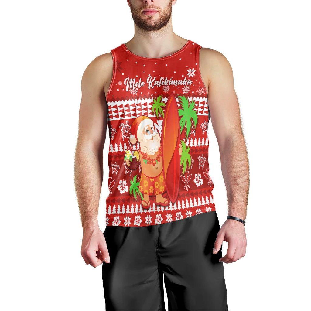 Mele Kalikimaka Men Tank Top Santa Claus Hawaii Christmas LT13 Red - Polynesian Pride