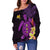 (Custom Personalised) Hawaii Turtle Off Shoulder Sweater Hawaiian Flowers Version Purple Elegant LT13 - Polynesian Pride