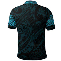 Aotearoa Maori Tattoo Black and Blue Polo T Shirt - Polynesian Pride