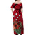 Samoa Siapo Off Shoulder Long Dress Sporty Mix Barkcloth Panel Version Red LT13 - Polynesian Pride