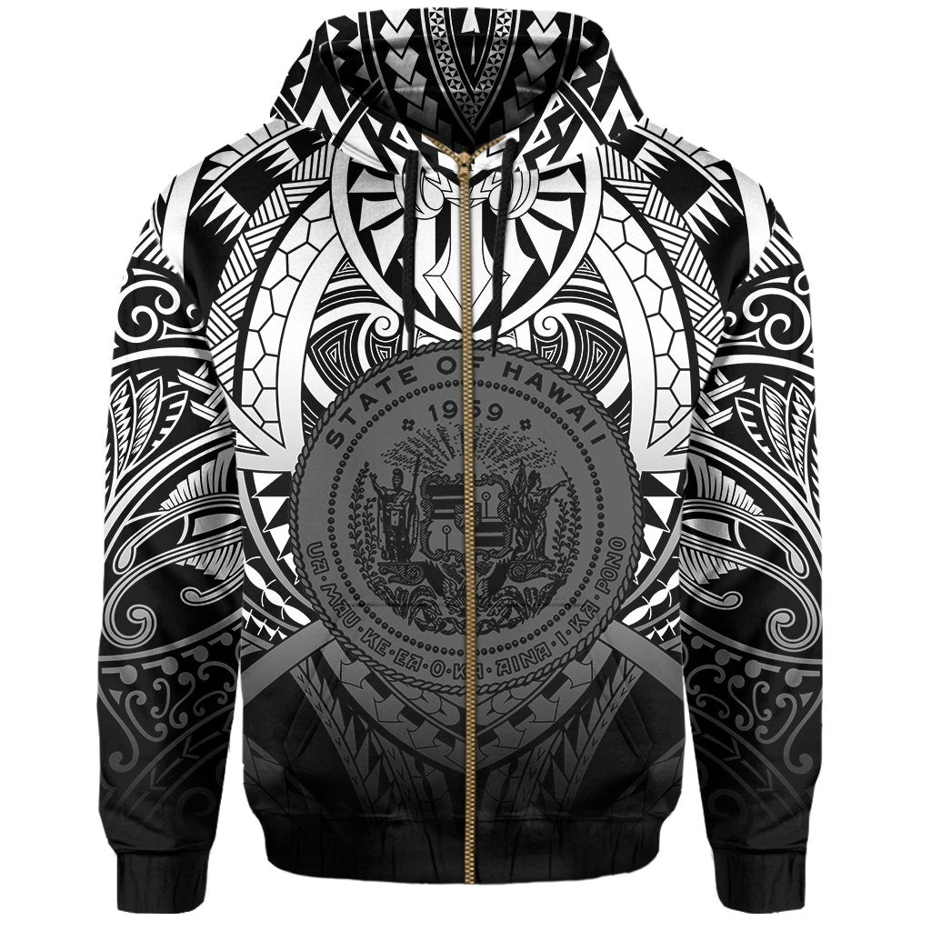 Hawaii Maka Polynesian Coat of Arms Zip Hoodie Heaven Style White - Polynesian Pride