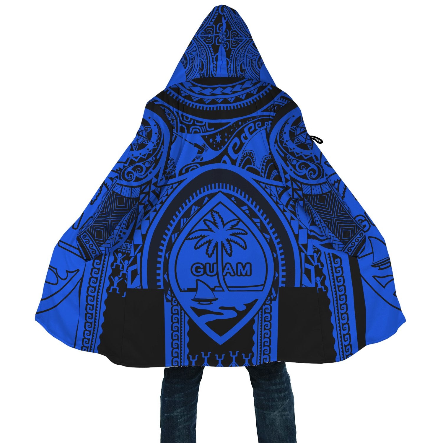 Polynesian Cloak - Guam Flag, Seal with Maui Moana Tattoo Unisex Blue - Polynesian Pride