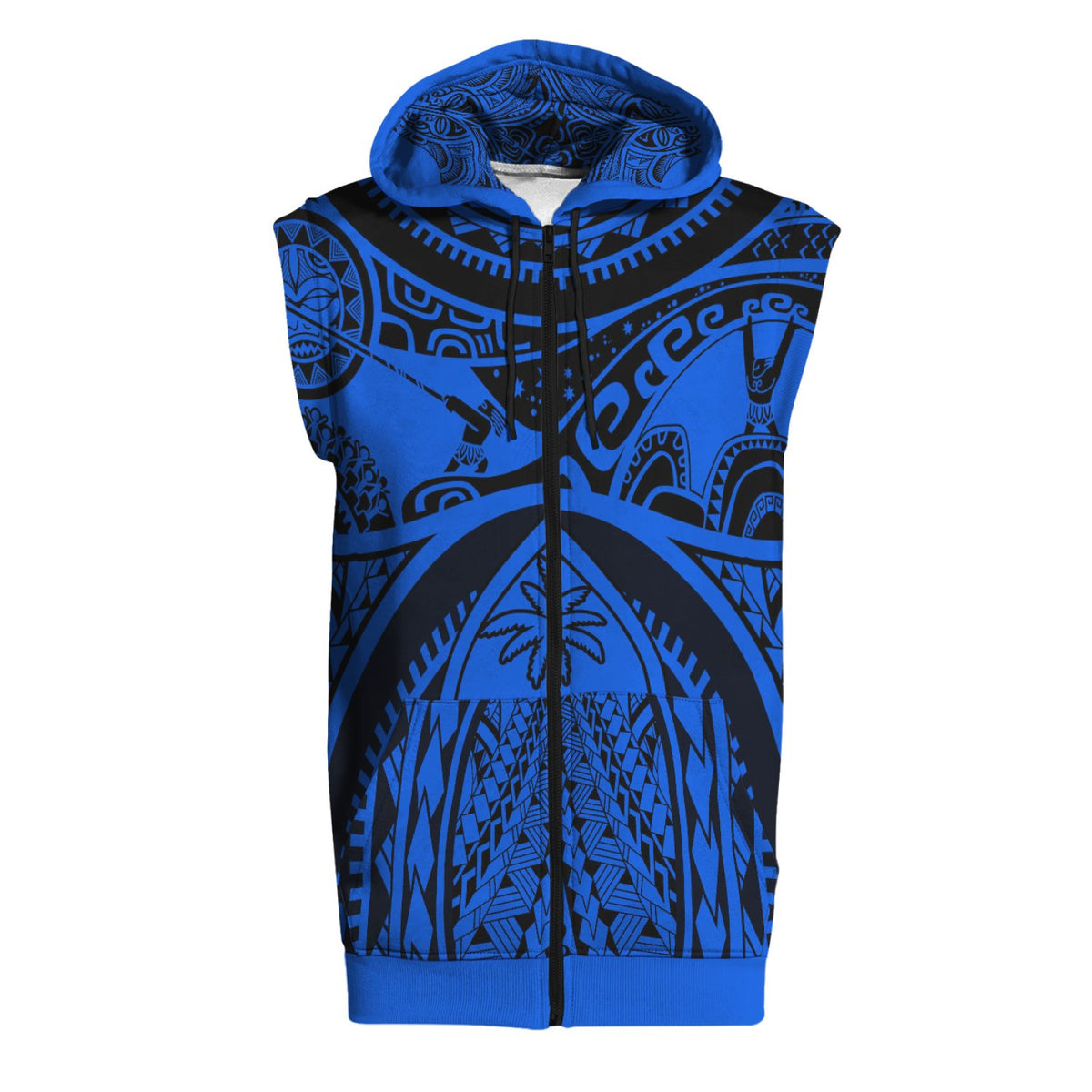 Polynesian Sleeveless Hoodie Guam Flag, Seal with Maui Moana Tattoo - Polynesian Pride