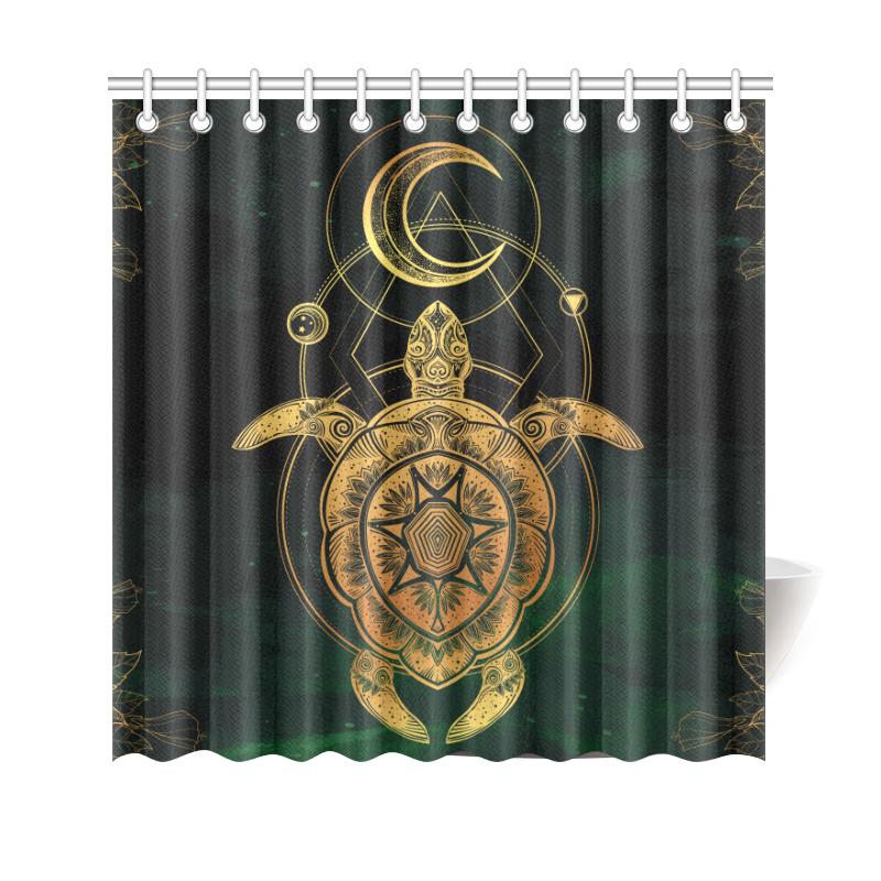 Turtle Hibiscus Golden Galaxy Shower Curtain 177 x 172 (cm) Green - Polynesian Pride