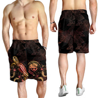 Federated States of Micronesia Polynesian Men's Shorts - Turtle With Blooming Hibiscus Gold - Polynesian Pride