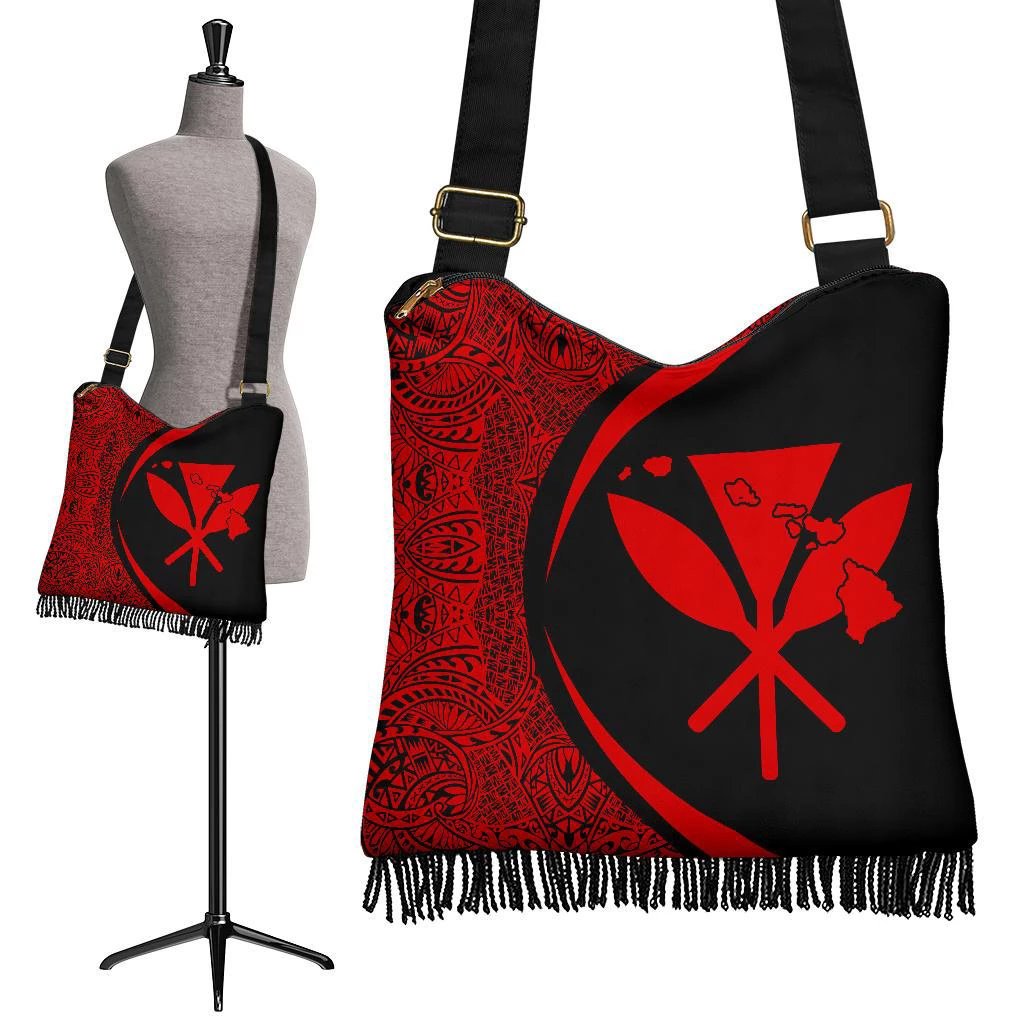 Hawaii Kanaka Polynesian Crossbody Boho Handbag - Circle Style Red Crossbody Boho Handbag One Size Black - Polynesian Pride