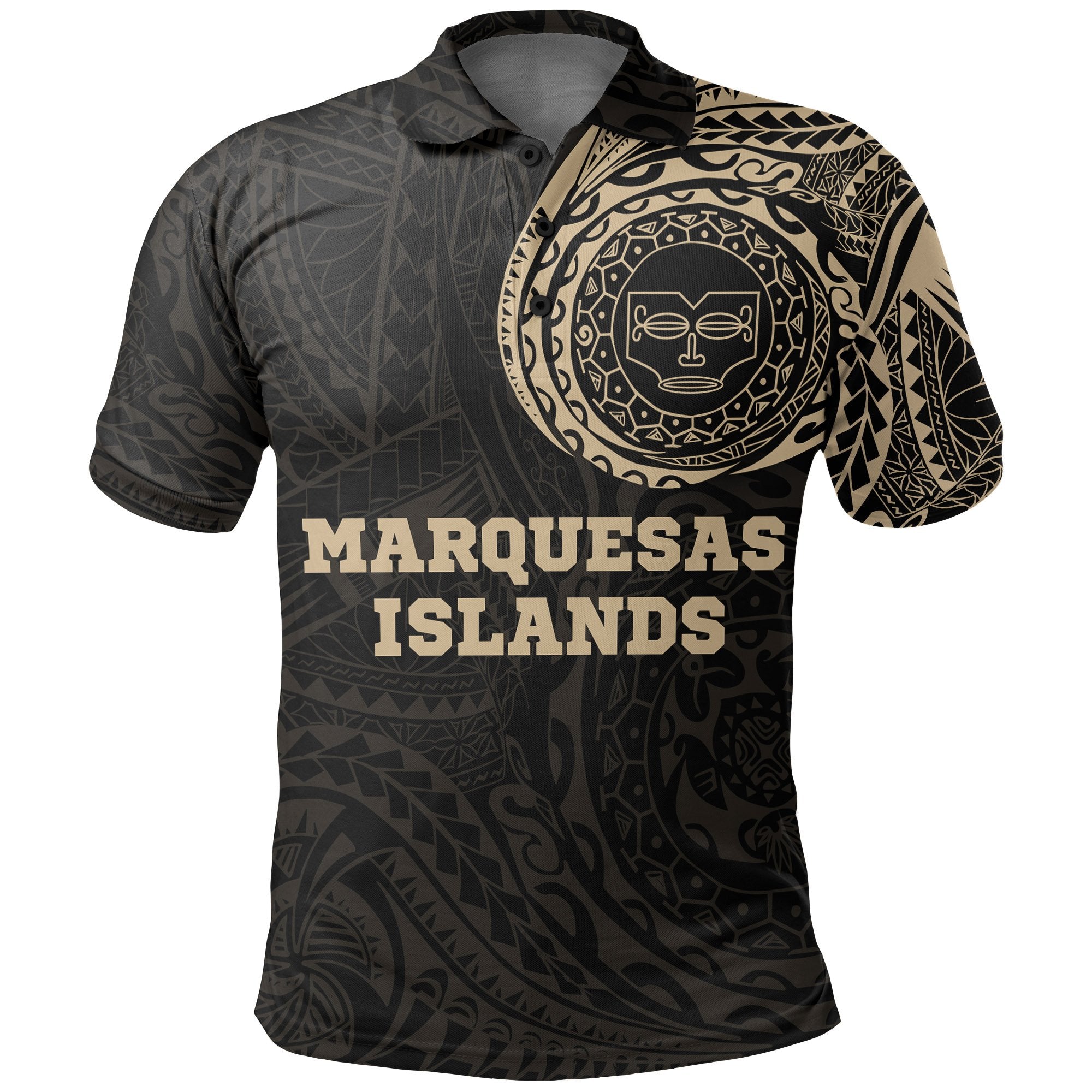 Marquesas Islands Polo Shirt Marquesas Islands Tiki Face Polynesian Tattoo A7 Unisex Black - Polynesian Pride