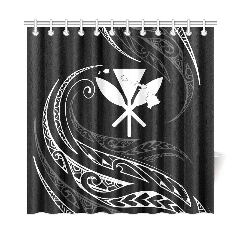 Kanaka Shower Curtain - White - Frida Style 177 x 172 (cm) Black - Polynesian Pride