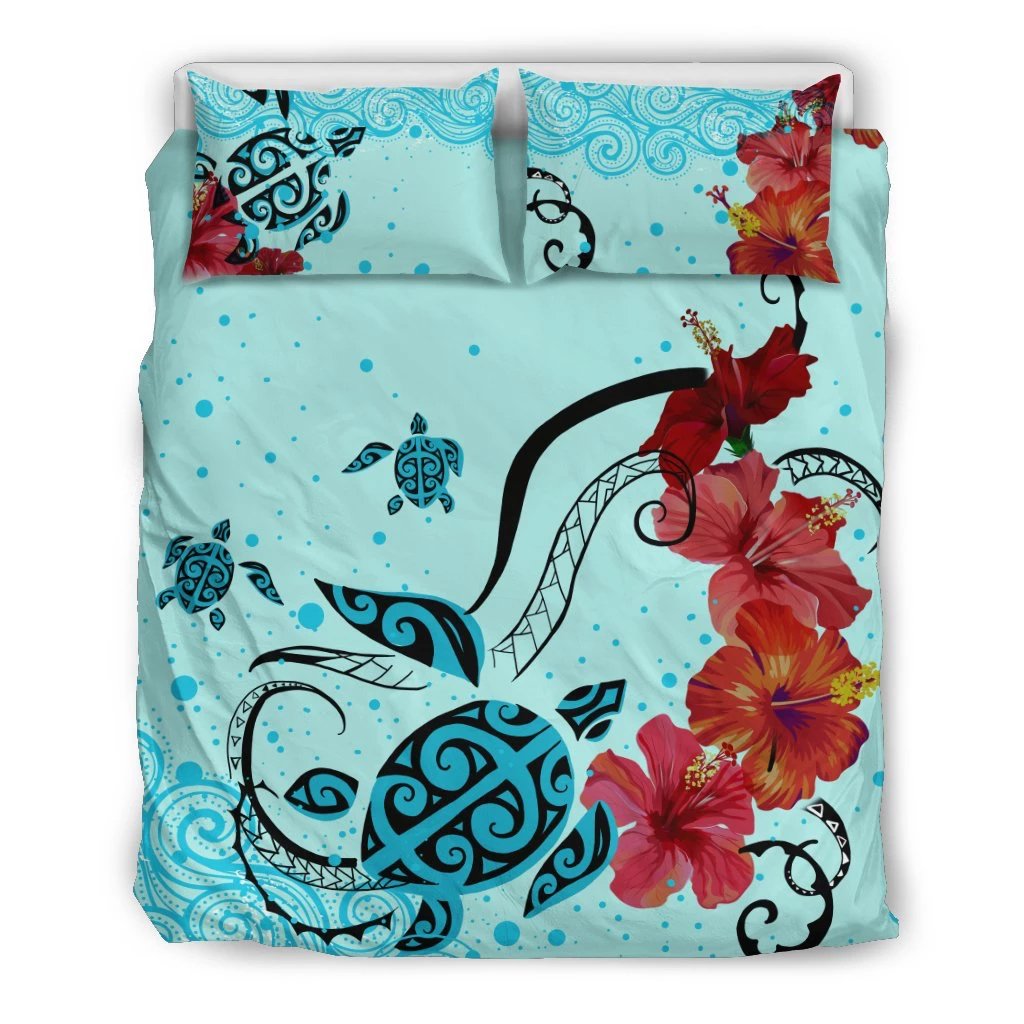 Hawaiian Sea Turtle Hibiscus Brilliant Polynesian Bedding Set Art - Polynesian Pride