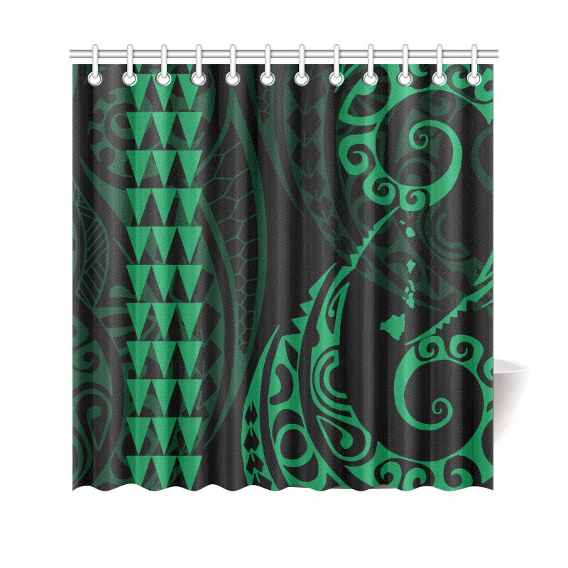 Hawaii Kakau Green Polynesian Shower Curtain 177 x 172 (cm) Green - Polynesian Pride