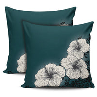 Hibiscus Light White Pillow Covers One Size Zippered Pillow Cases 18"x 18" (Twin Sides) (Set of 2) Black - Polynesian Pride