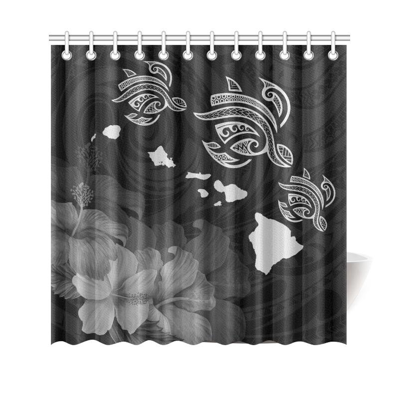 Hawaii Hibiscus Map Polynesian Ancient Gray Turtle Shower Curtain 177 x 172 (cm) Gray - Polynesian Pride