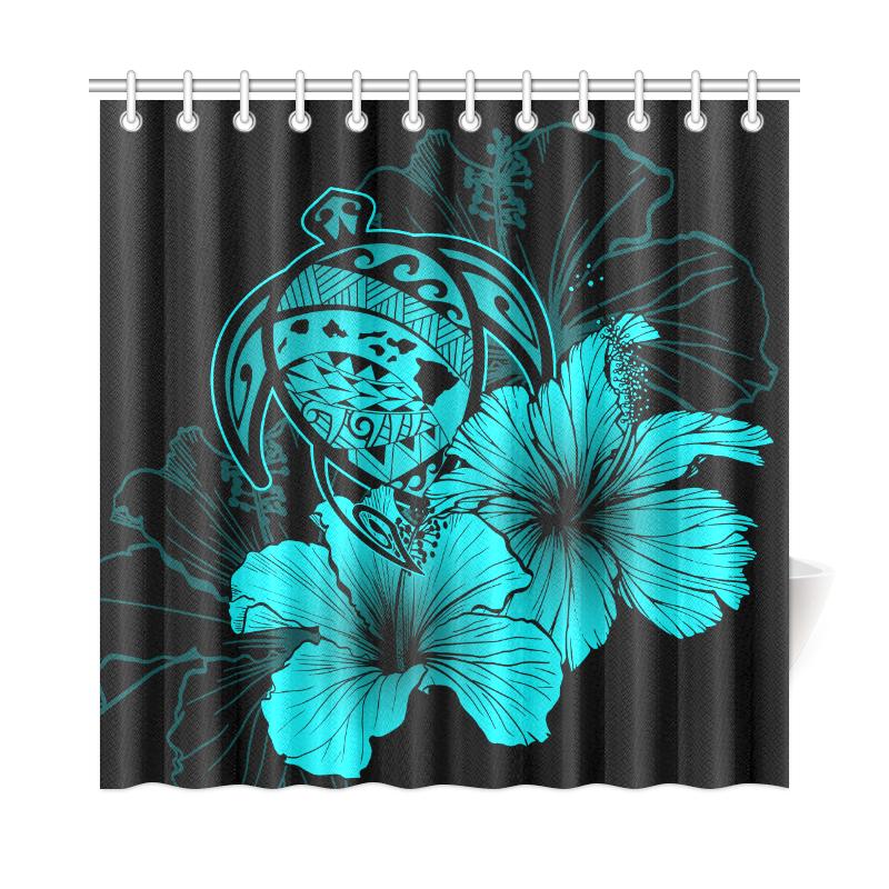 Hawaii Hibiscus Shower Curtain - Turtle Map - Turquoise - Polynesian Pride