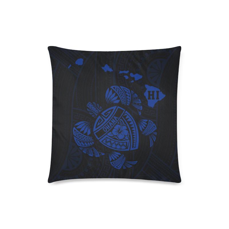Hawaiian Map Turtle Ohana Hibiscus Kakau Polynesian Pillow Cover - Blue One Size Zippered Pillow Case 18"x18"(Twin Sides) Blue - Polynesian Pride