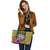 Guam Polynesian Leather Tote Bag - Floral With Seal Gold - Polynesian Pride