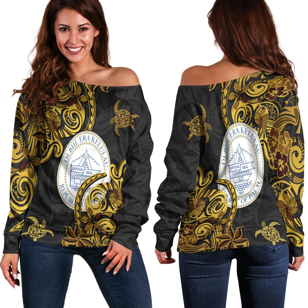 Palau Islands Women's Off Shoulder Sweaters - Abstract Style Black - Polynesian Pride