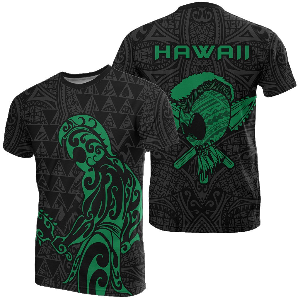 Polynesian Kakau Helmet Weapon Green Kanaka Warrior T Shirt Unisex Green - Polynesian Pride