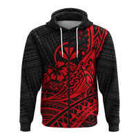 Hawaii Humpback Whale With Hibiscus Tribal Red Zip Hoodie LT12 - Polynesian Pride