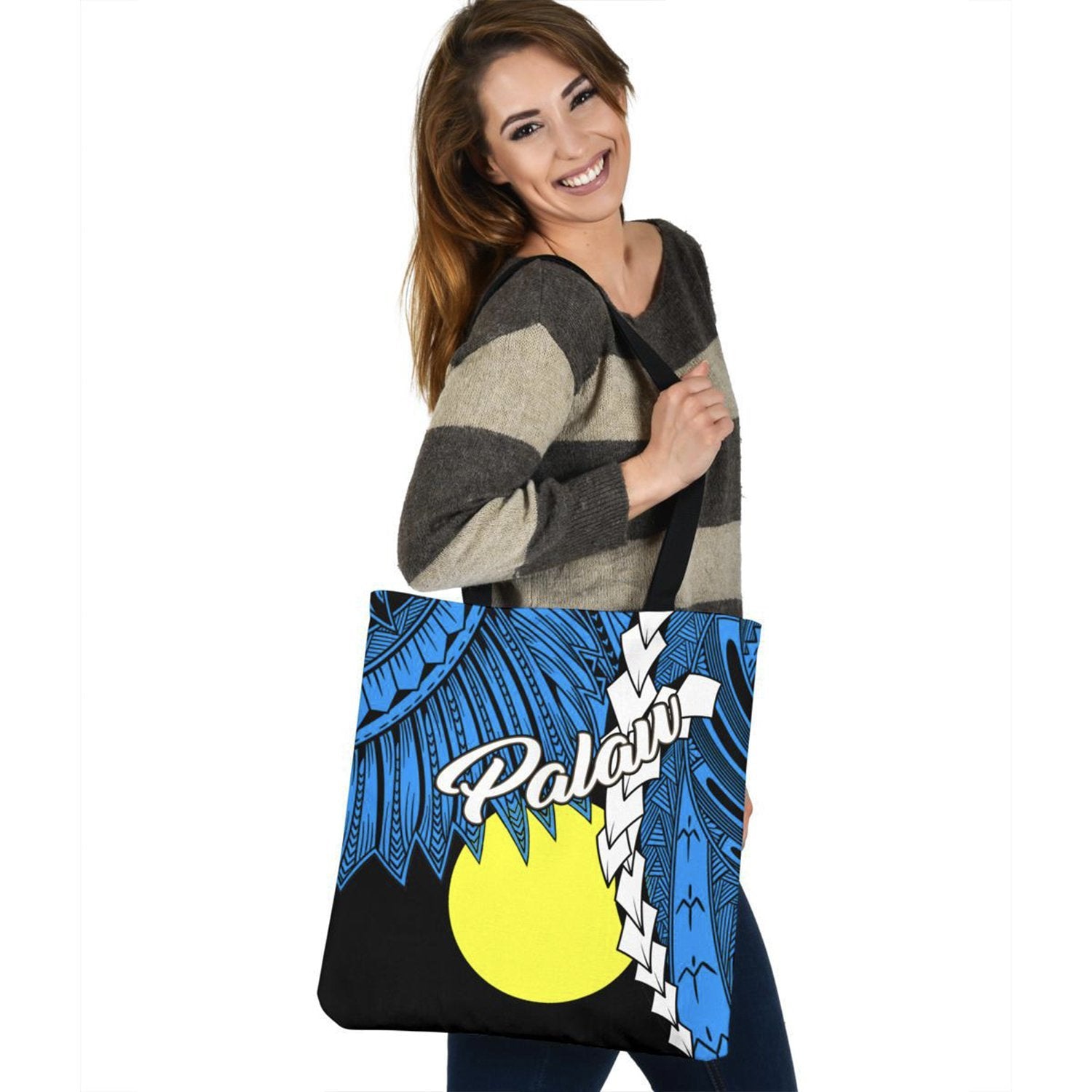 Palau Polynesian Tote Bag - Tribal Wave Tattoo Flag Style Tote Bag One Size Blue - Polynesian Pride