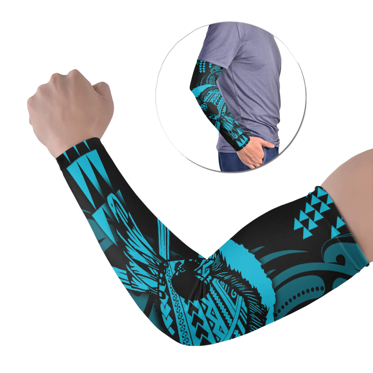 Hawaii Polynesian Warrior Kakau Arm Sleeve 43 (Set of Two)-Blue LT6 Set of 2 Blue - Polynesian Pride