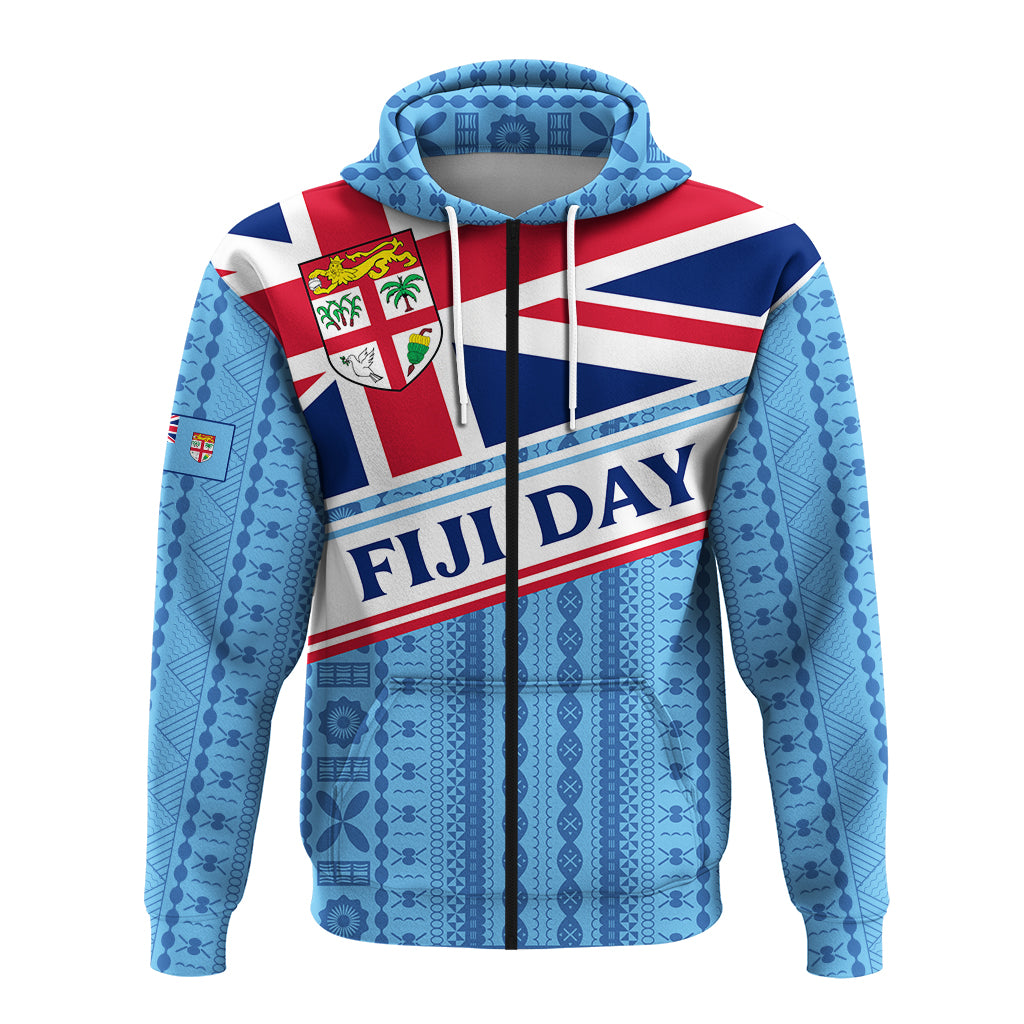 Fiji Day Zip up Hoodie Tapa Pattern With Flag LT12 - Polynesian Pride