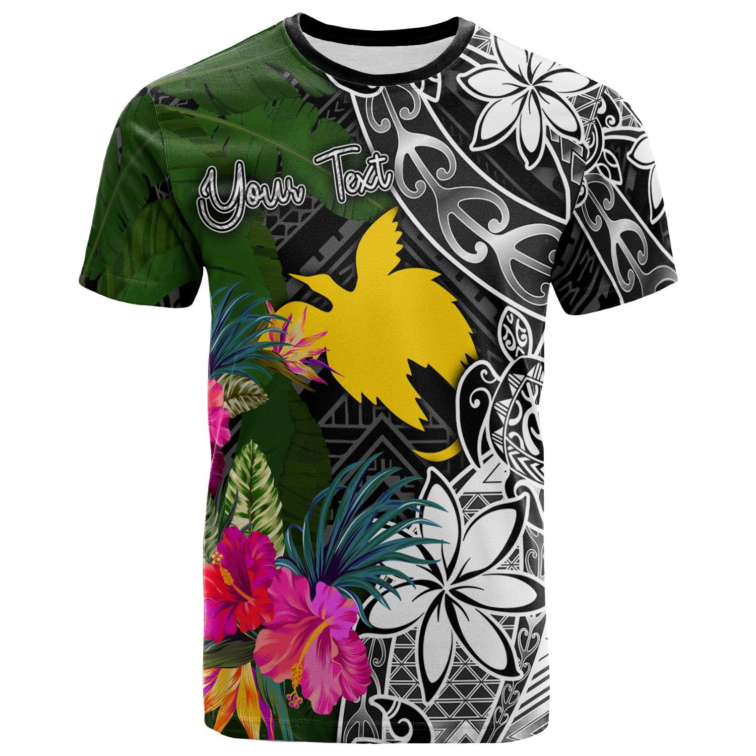 Papua New Guinea Custom T Shirt Turtle Plumeria Banana Leaf Unisex Black - Polynesian Pride