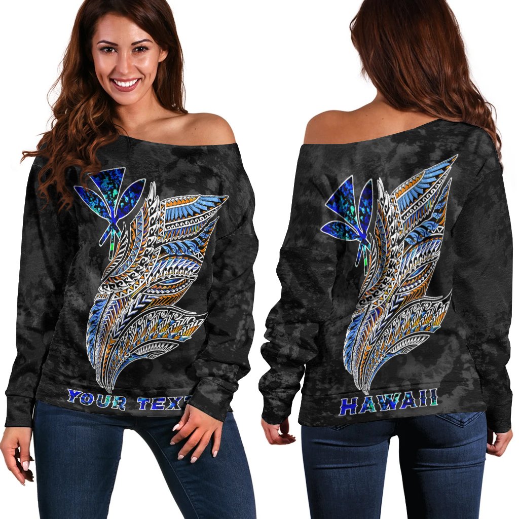 Polynesian Hawaii Custom Personalised Women's Off Shoulder Sweater - Polynesian Wings Black - Polynesian Pride