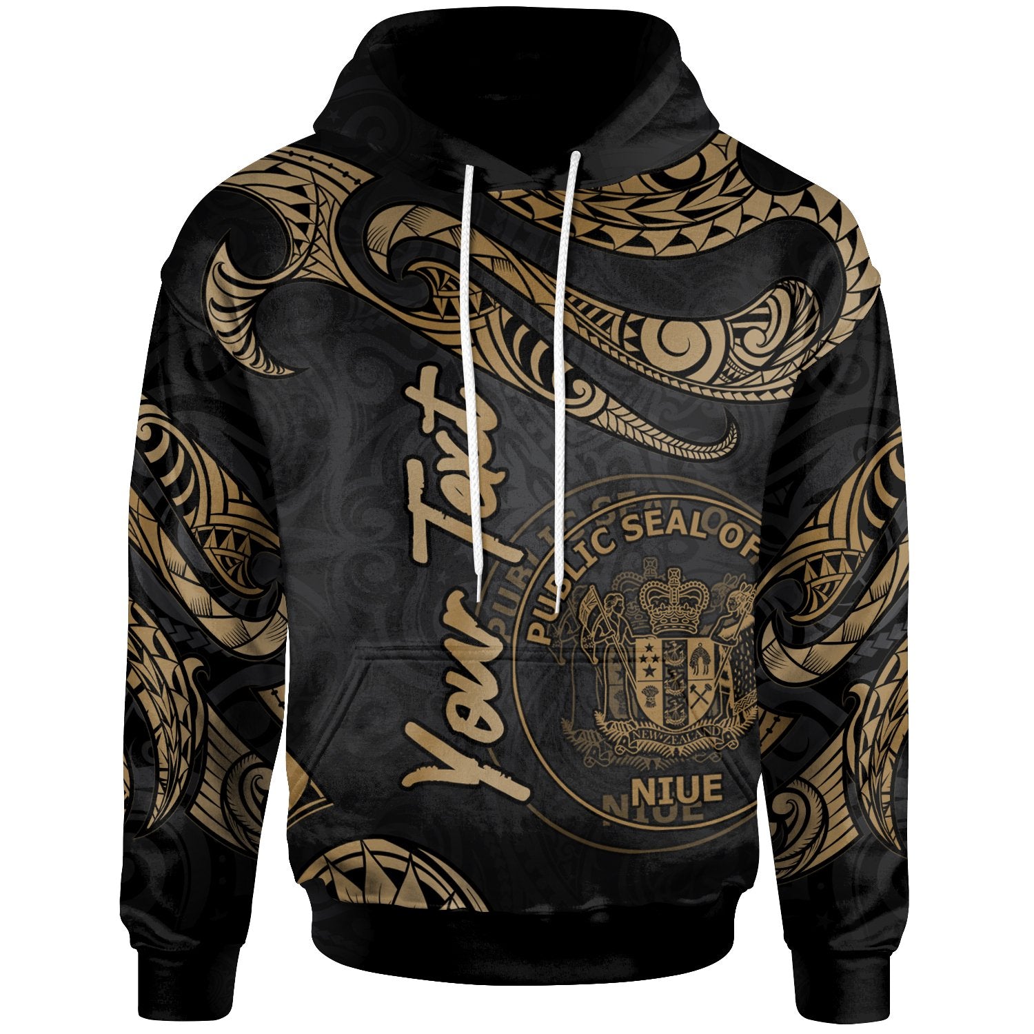 Niue Polynesian Custom Hoodie Polynesian Tattoo Gold Version Unisex Gold - Polynesian Pride