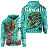 Polynesian Warrior Helmet Football Kanaka Kakau Hawaii Zip Hoodie Turquoise Unisex Turquoise - Polynesian Pride