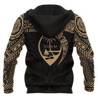 Guam Polynesian Zip up Hoodie Gold Heart Shield - Polynesian Pride