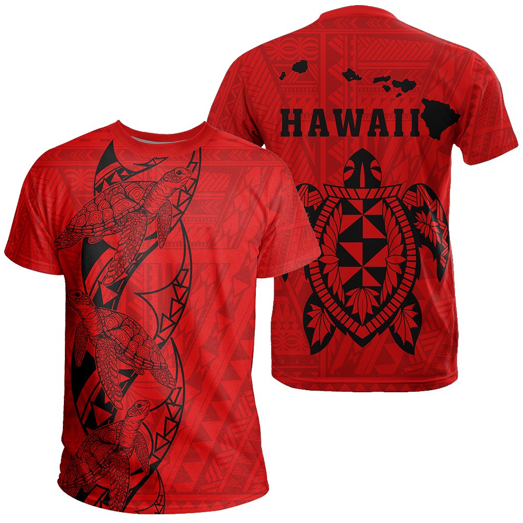 Turtle Polynesian Map T Shirt Red Unisex Red - Polynesian Pride