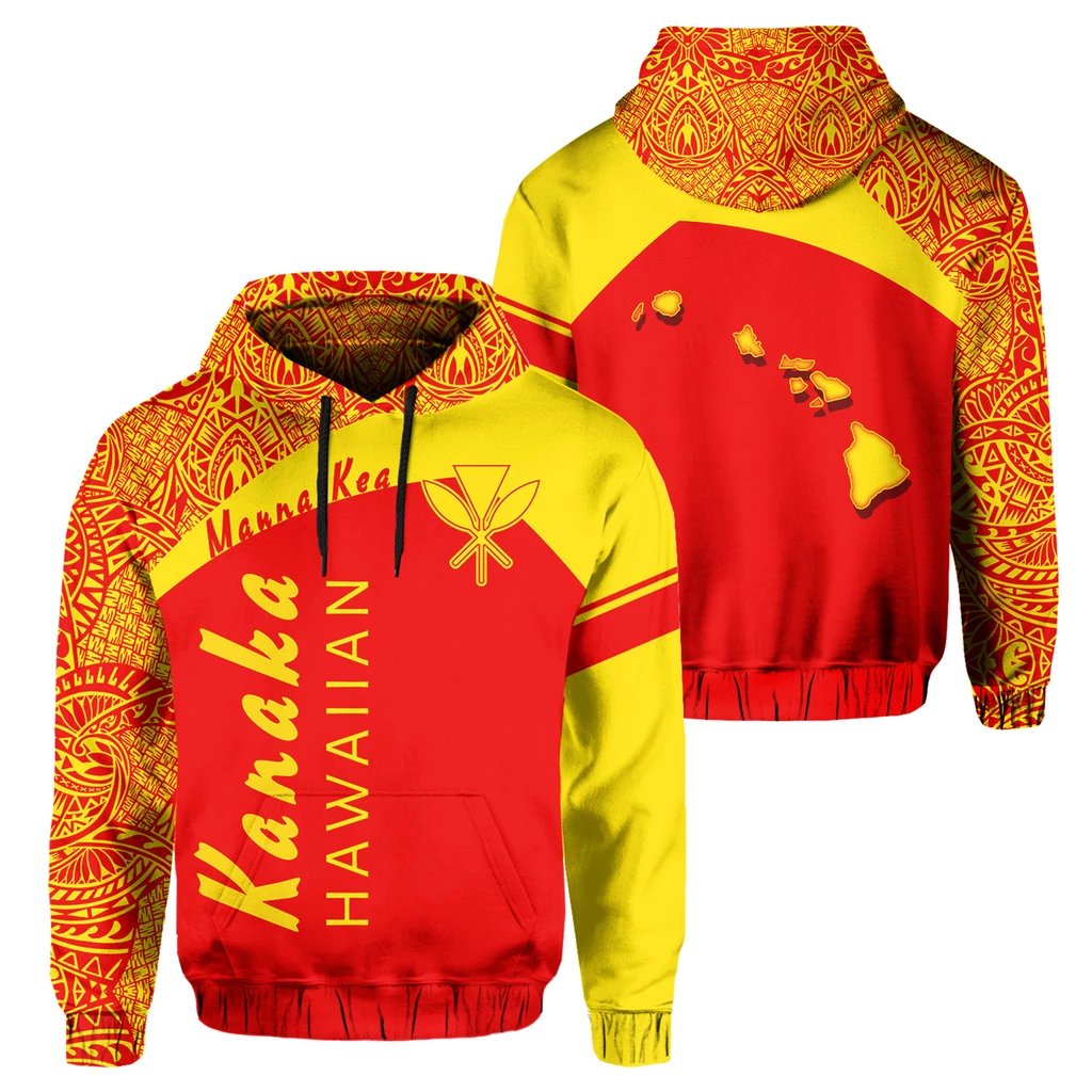 Kanaka Polynesian Mauna Kea Hoodie Vera Style Unisex Orange - Polynesian Pride