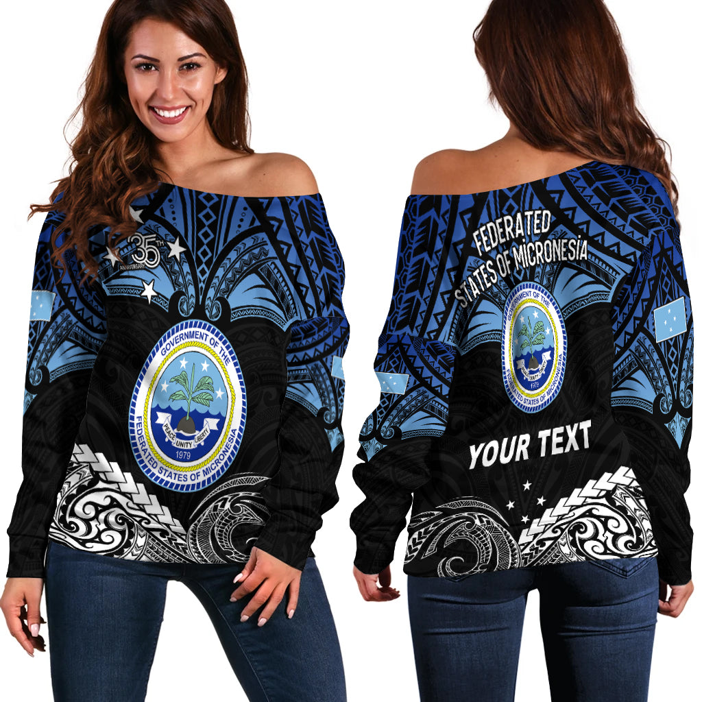 (Custom Personalised) Federated States of Micronesia Off Shoulder Sweater Happy FSM 35th Independence Anniversary LT13 Black - Polynesian Pride