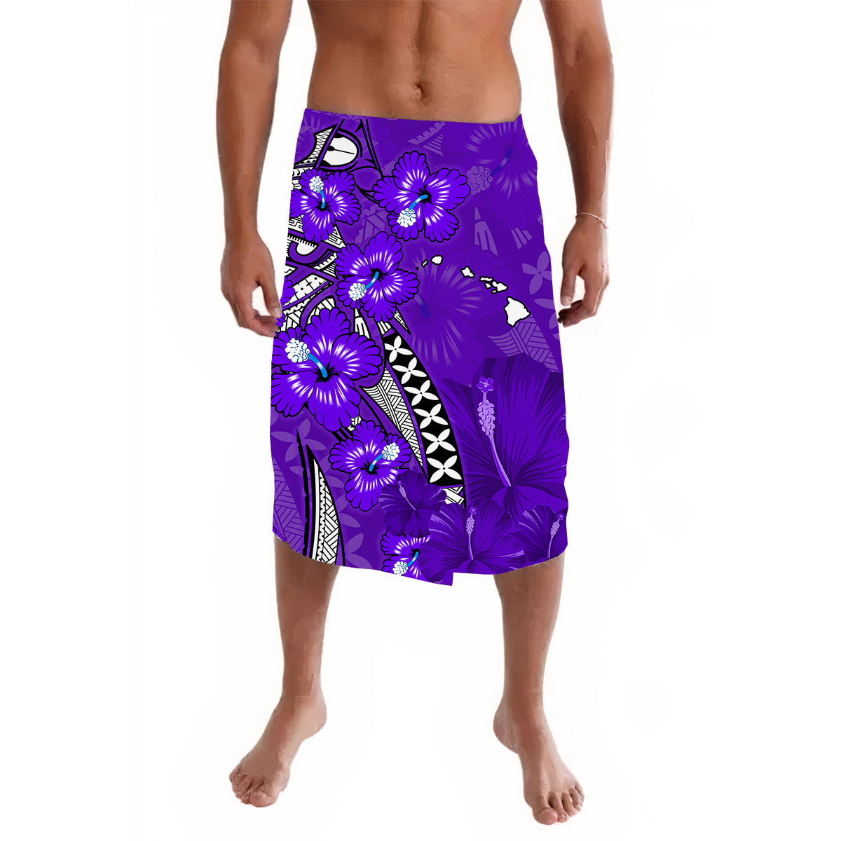 Hawaii Lavalava Polynesian Purple Hibiscus and Map Mystical LT13 Purple - Polynesian Pride