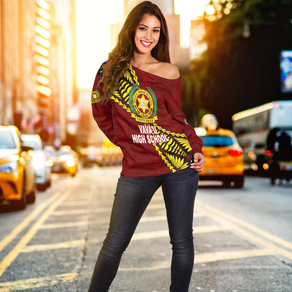 Tonga Vava'u High School Tongan Patterns Women Off Shoulder Sweater - LT12 - Polynesian Pride