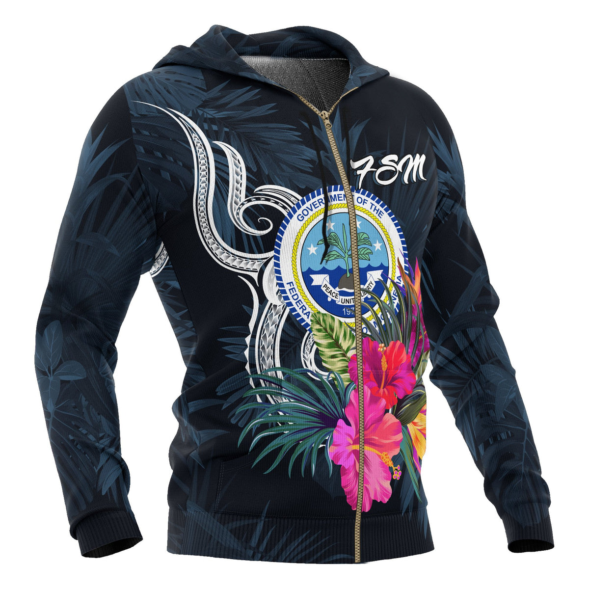 Federated States of Micronesia Zip up Hoodie Tropical Flowers - Polynesian Pride