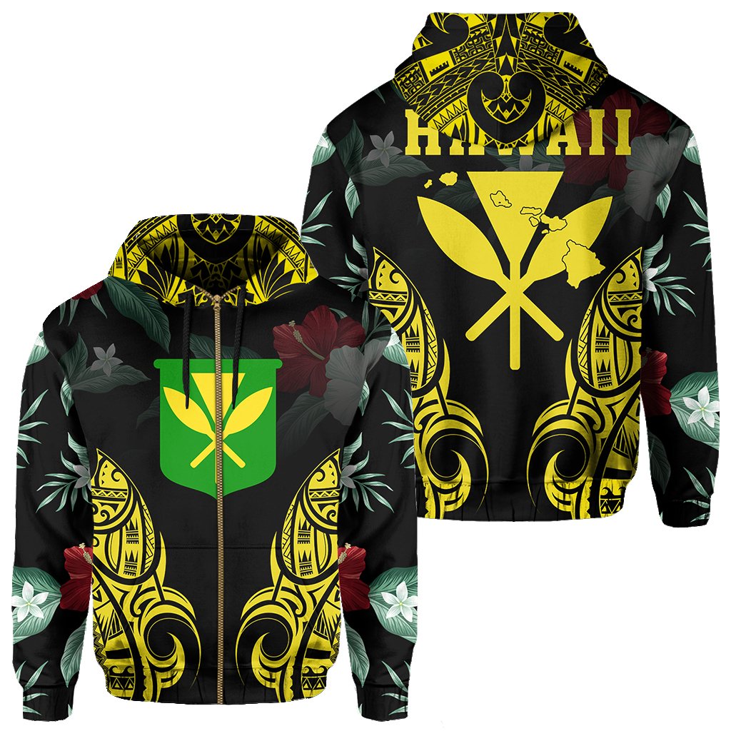 Polynesian Tropic Kanaka Maoli Hibiscus Hawaii Zip Hoodie Yellow Unisex Yellow - Polynesian Pride