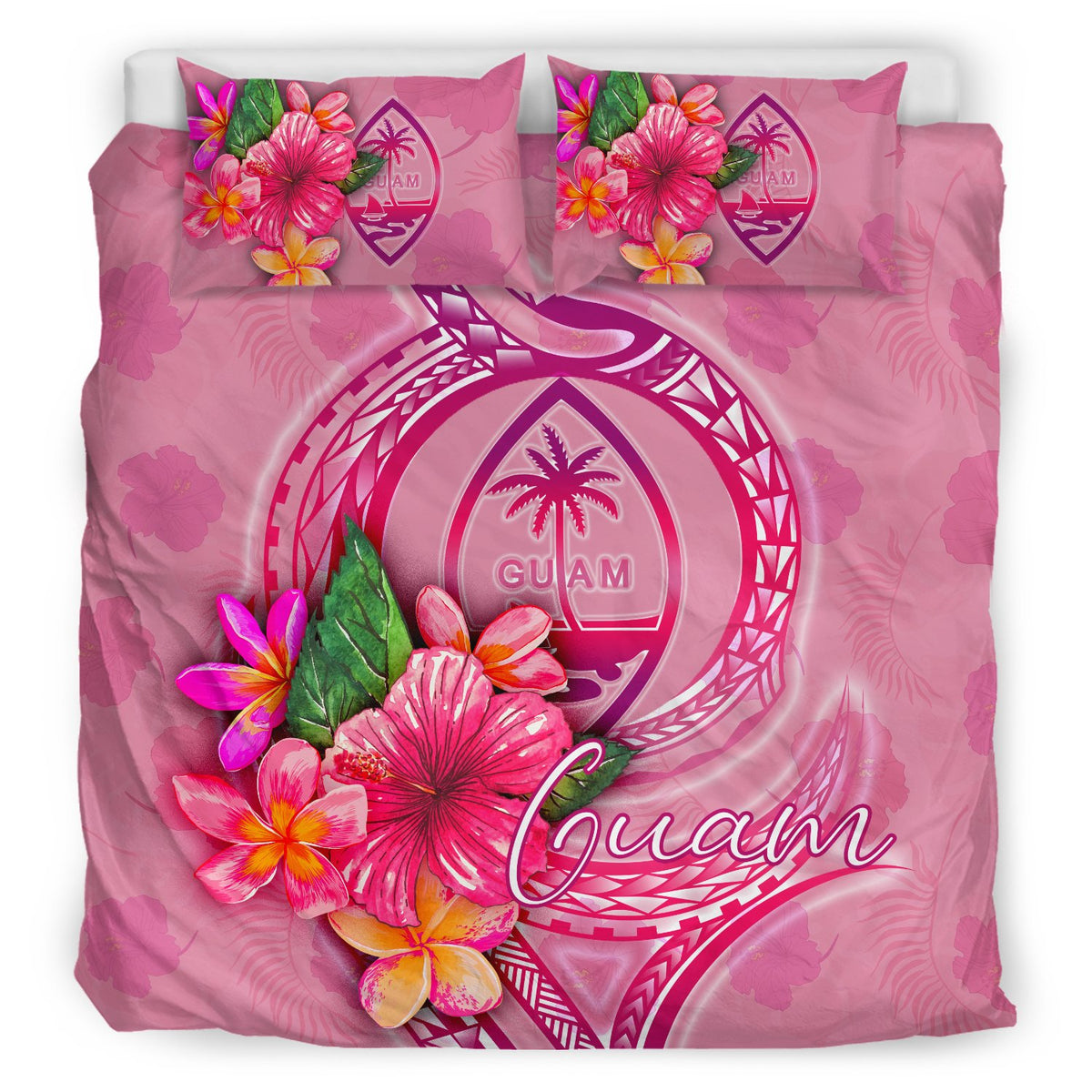 Guam Polynesian Bedding Set - Floral With Seal Pink - Polynesian Pride