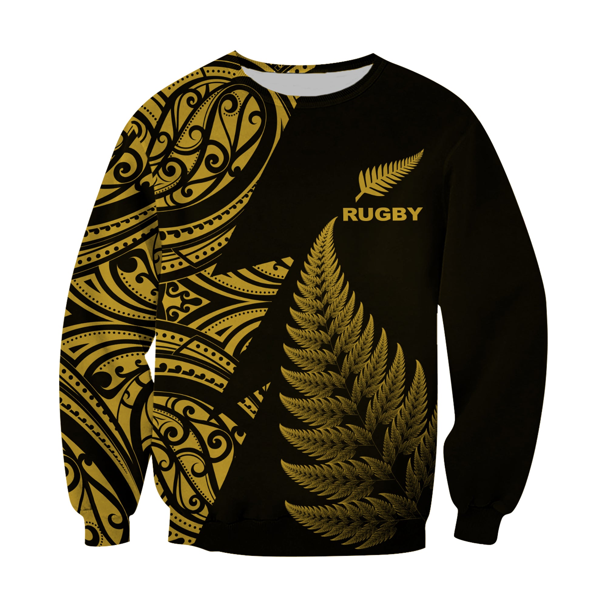 New Zealand Rugby Sweatshirt - Aotearoa Maori Style Gold LT13 Unisex Gold - Polynesian Pride