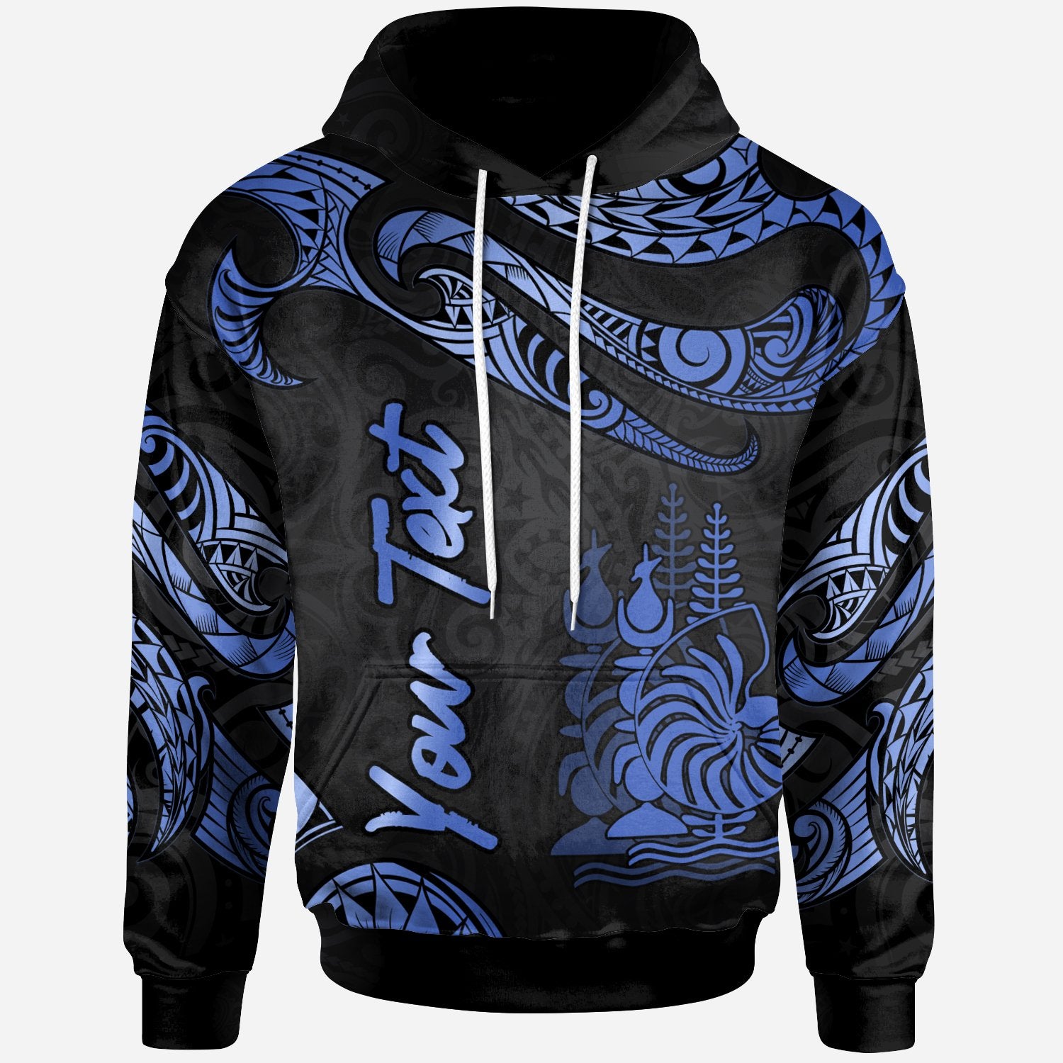 New Caledonia Polynesian Custom Hoodie Polynesian Tattoo Blue Version Unisex Blue - Polynesian Pride