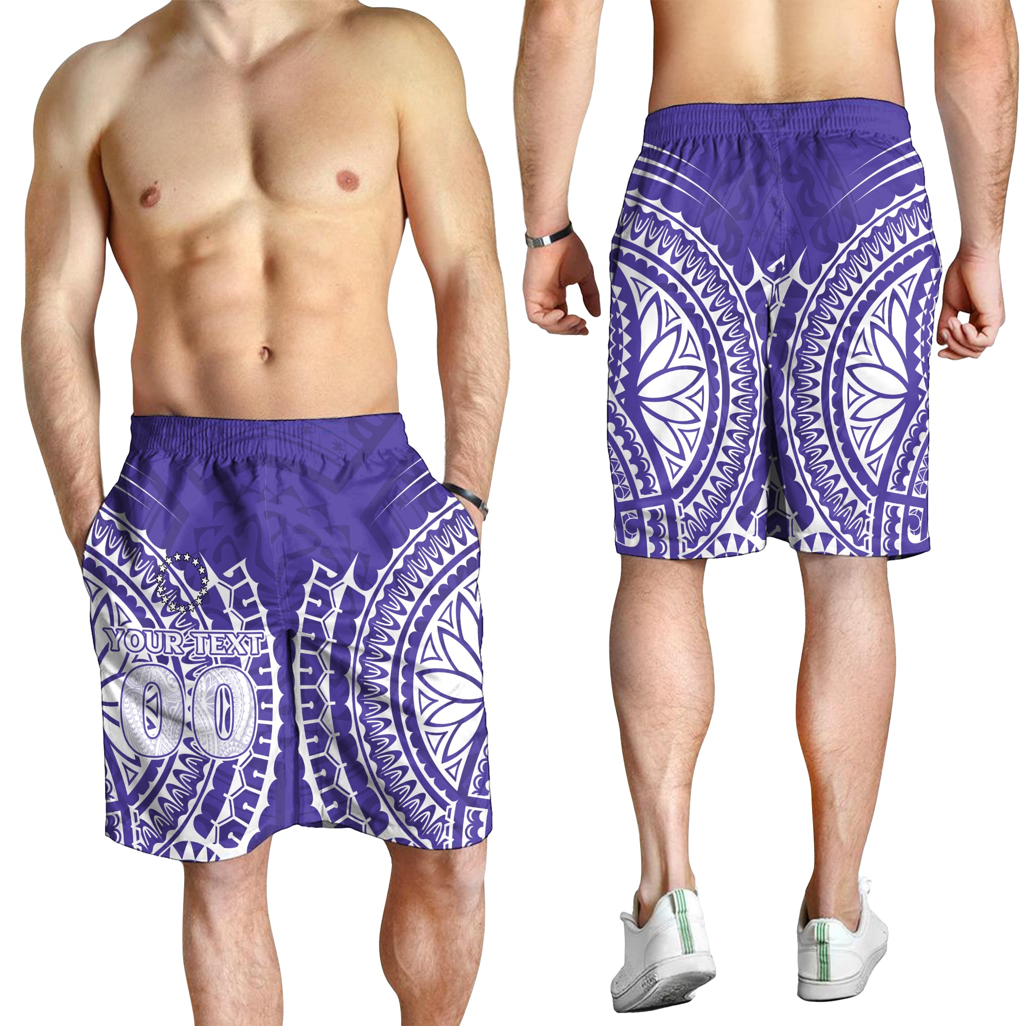 (Custom Personalised) Cook Islands Rarotonga Men Short - Purple Tribal Pattern - LT12 - Polynesian Pride