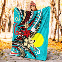 Palau Premium Blanket - Tribal Flower With Special Turtles Blue Color - Polynesian Pride