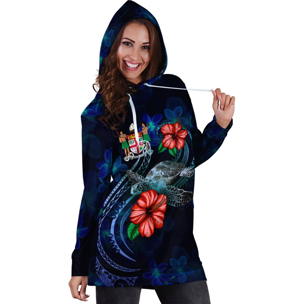 Fiji Polynesian Hoodie Dress - Blue Turtle Hibiscus - Polynesian Pride