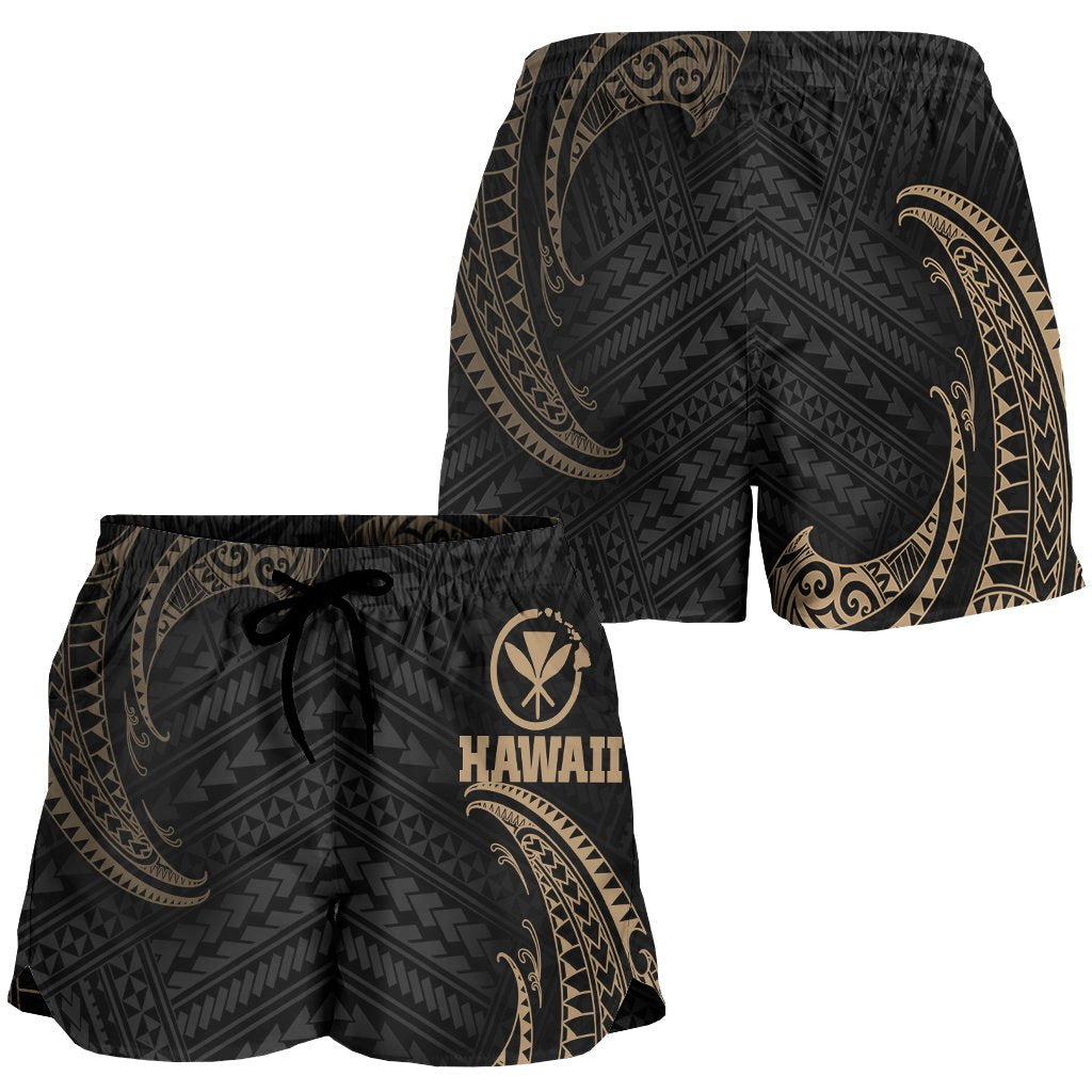 Hawaii Polynesian Women's Short - Gold Tribal Wave - Polynesian Pride