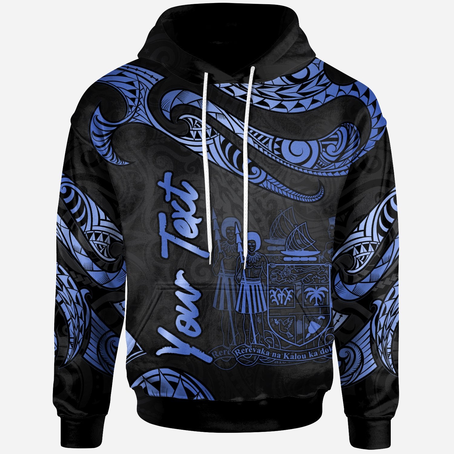 Fiji Polynesian Custom Hoodie Polynesian Tattoo Blue Version Unisex Blue - Polynesian Pride