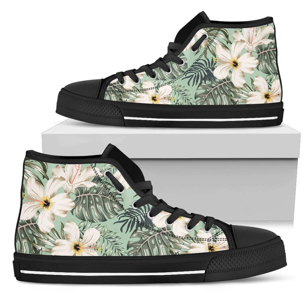 Hawaii Green Hibiscus High Top Shoe Mens High Top Black - Polynesian Pride