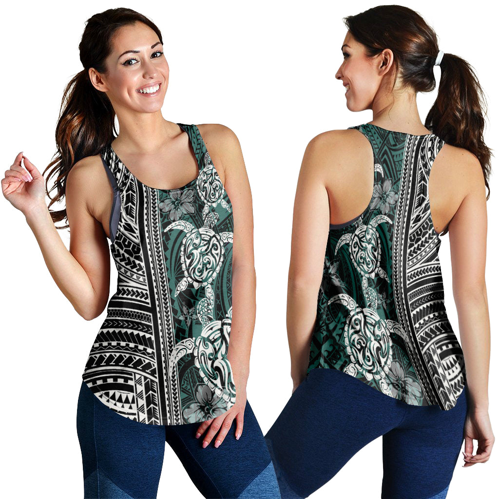 Polynesian Women's Racerback Tank - Turtle With Ethnic Motives And Floral Elements - LT20 - Polynesian Pride