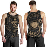 Northern Mariana Islands Polynesian Men's Tank Top - Gold Tribal Wave Black - Polynesian Pride